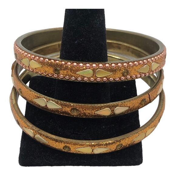 Three Bronze Bohemian Trendy Intricate Decorative Patterns Style Bracelets - Picture 4 of 6